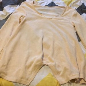 Cream/soft pink sweater crochet knit.